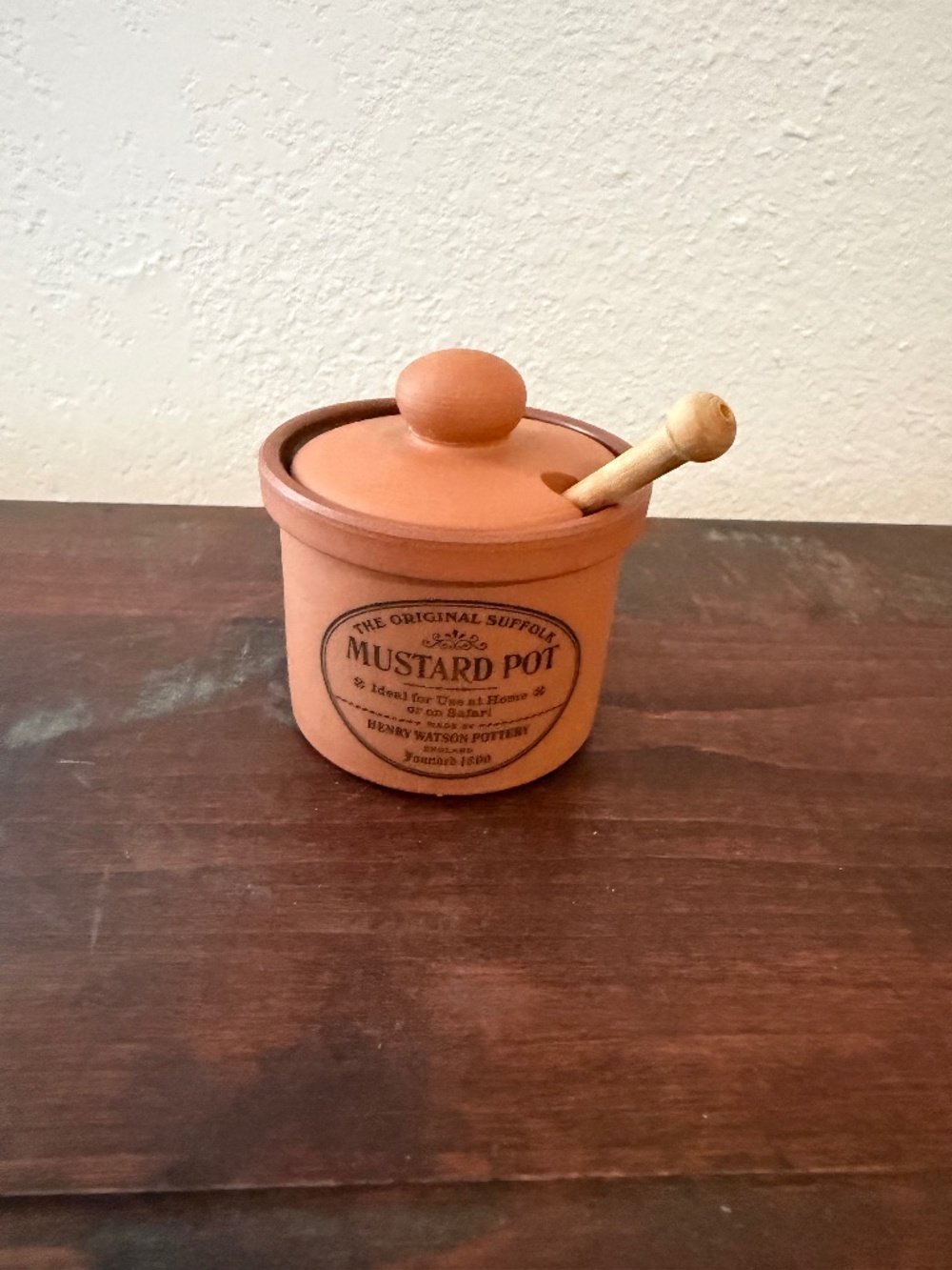 Henry Watson Pottery Mustard Jar with wooden spoon